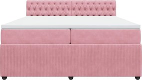 vidaXL Κρεβάτι Boxspring με Στρώμα Ροζ 200x200 εκ. Βελούδινο