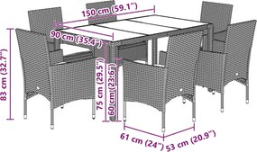 vidaXL Σετ Τραπεζαρίας Κήπου 7 τεμ. Καφέ Συνθ. Ρατάν / Γυαλί Μαξιλάρια