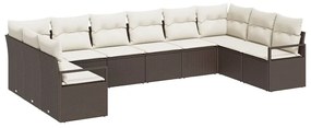 vidaXL Σετ Καναπέ Κήπου 10 pcs Καφέ, Κρέμα Πολυ rattan, βαμμένο ατσάλι