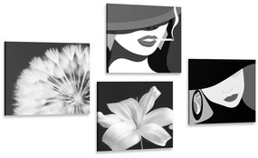 Σετ γυναικείων εικόνων σε μαύρο & άσπρο - 4x 40x40