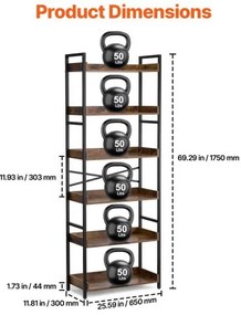VEVOR Metal Bookshelf Rustic Bookshelf 6-Tier for Living room Bedroom &amp; Office