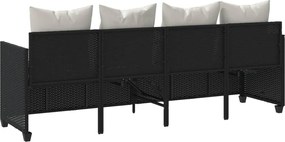 vidaXL Ξαπλώστρα Μαύρη από Συνθετικό Ρατάν με Μαξιλάρια