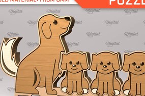 Σετ των 2 Intra απο ξύλο plywood 3mm-4mm πάχος - παζλ Family Dog Δίασταση 30x20 cm INTRAFABR-99619192