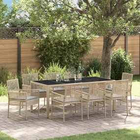 vidaXL Σέτ φαγητού για κήπο 9 pcs Μπεζ 190 x 90 x 75 cm