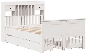 Κρεβάτι Βιβλιοθήκη Χωρίς Στρώμα Λευκό 135x190 εκ Μασίφ Πεύκο - Λευκό