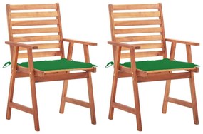 Καρέκλες Τραπεζαρίας Εξ. Χώρου 2 τεμ. Ξύλο Ακακίας με Μαξιλάρια - Πράσινο