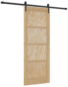 vidaXL Συρόμενη Πόρτα  με Σετ Εξαρτημάτων 78x202 εκ. Συμπαγές Ξύλο Πεύκου