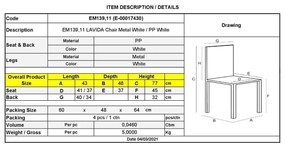 Καρέκλα Lavida Μέταλλο &amp; PP Λευκό Συσκ.2τμχ 43x48x77cm