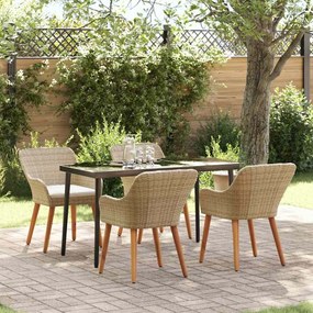 vidaXL Σέτ φαγητού για κήπο με μαξιλάρι 5 pcs Μπεζ συνθετικό ρατάν