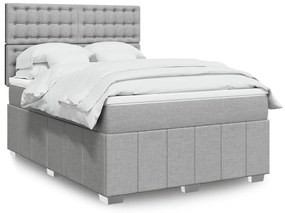 Κρεβάτι Boxspring με Στρώμα Ανοιχτό Γκρι 140x200 εκ. Υφασμάτινο