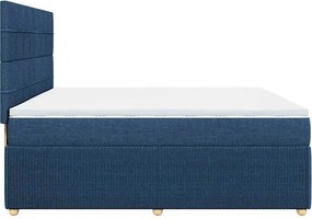 vidaXL Κρεβάτι Boxspring με Στρώμα Μπλε 200x200 εκ. Υφασμάτινο