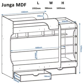 Παιδικό Κρεβάτι Κουκέτα MDF YUNGA γιά Στρώμα 190x80cm Sonoma-Βανίλια