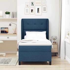 vidaXL Κρεβάτι με ελατήρια με στρώμα Μπλε 90 x 200 cm ύφασμα