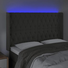 Κεφαλάρι Κρεβατιού LED Σκούρο Γκρι 163x16x118/128εκ. Βελούδινο  - Γκρι