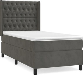 vidaXL Κρεβάτι Boxspring με Στρώμα Σκούρο Γκρι 90x190 εκ. Βελούδινο