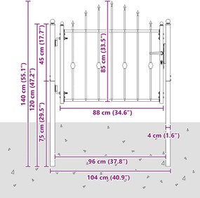 vidaXL Πύλη Φράχτη ASTEN 100 x 75 cm Μέταλλο Μαύρο Κλειδώσιμο