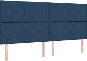 vidaXL LED Κρεβάτι με βάθρο με κεφαλάρι Μπλε 200 x 200 cm ύφασμα