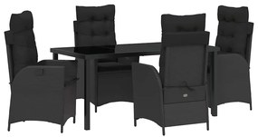 vidaXL Σέτ φαγητού για κήπο 5 pcs Μαύρο συνθετικό ρατάν
