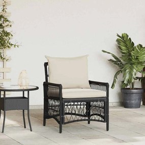 vidaXL Πολυθρόνα Κήπου με Μαξιλάρια, Μαύρη, 60 x 70 x 78 εκ. Πολυ Ράτταν