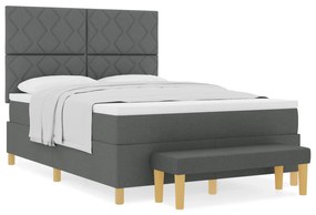 vidaXL Κρεβάτι με Στρώμα & Παγκάκι Σκούρο Γκρι 160x200 εκ. Υφασμάτινο