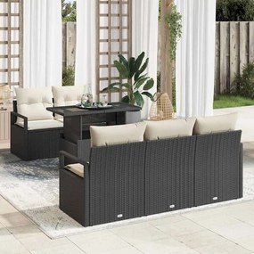 vidaXL Set Καναπέ Κήπου  6 Τεμαχίων με Μαξιλάρια, Μαύρο Πολυ Ρατάν