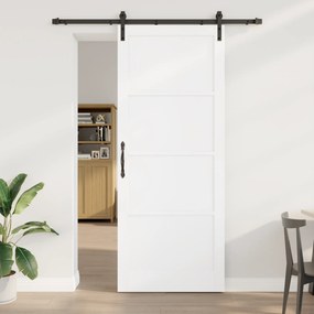 vidaXL Συρόμενη Πόρτα  με Σετ Εξαρτημάτων Λευκή 93x232 εκ. Συμπαγές Ξύλο Πεύκου