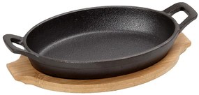 ΣΑΓΑΝΑΚΙ ΟΒΑΛ CAST-IRON ΜΑΥΡΟ 8(22 INCL. HANDLES)X13X5CM  330ML ΜΕ ΒΑΣΗ BAMBOO | Συσκευασία 2 τμχ