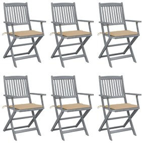 Καρέκλες Εξωτ. Χώρου Πτυσσόμενες 6 τεμ Ξύλο Ακακίας &amp; Μαξιλάρια - Μπεζ
