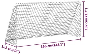 vidaXL Τέρμα Ποδοσφαίρου με Δίχτυ Λευκό 366 x 122 x 182 εκ. από Ατσάλι