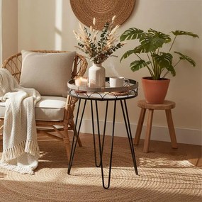 Τραπεζάκι σαλονιού Erzmo Inart φυσικό-μαύρο μέταλλο-ξύλο Φ40x56εκ 40x40x56 εκ.