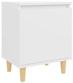 Κομοδίνo Λευκό 40 x 30 x 50 εκ. με Μασίφ Ξύλινα Πόδια 805815