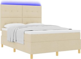 vidaXL LED Κρεβάτι με βάθρο με στρώμα Κρεμ 140 x 190 cm ύφασμα