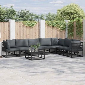 vidaXL Σετ Καναπέ Κήπου με μαξιλάρι 8 pcs Μαύρο Αλουμίνιο