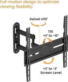 POWERTECH επιτοίχια βάση τηλεόρασης PT-1388, 32-65", έως 35kg, full motion