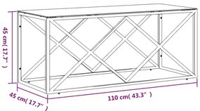 vidaXL Τραπέζι Σαλονιού 110x45x45 εκ. από Ανοξ. Ατσάλι και Γυαλί