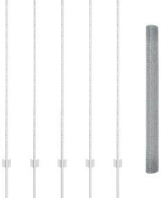 vidaXL Συρμάτινος Φράχτης με 10 Πόλους Ασημί 1.4x10 μ Χάλυβα