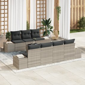 vidaXL Σετ Καναπέ 8 Τεμαχίων με Μαξιλάρια Ανοιχτό Γκρι Ρατάν Πολυεστέρα