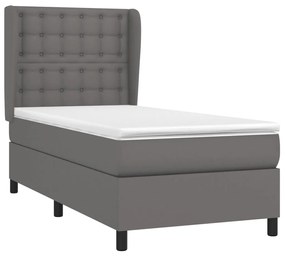 Κρεβάτι Boxspring με Στρώμα Γκρι 90x200 εκ. από Συνθετικό Δέρμα - Γκρι