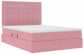 vidaXL Κρεβάτι με αποθηκευτικό χώρο και LED Ροζ 140 x 200 cm Βελούδο