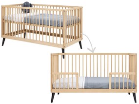 Βρεφικό Κρεβάτι Fay 70x140cm από μασίφ Οξιά Natural + Black ToiToiKids