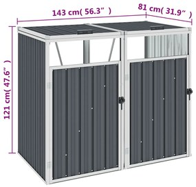 vidaXL Πλαίσιο Διπλό για Κάδους Γκρι 143 x 81 x 121 εκ. Ατσάλινο