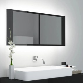 vidaXL Καθρέφτης Μπάνιου με LED Γυαλιστερό Μαύρο 100 x 12 x 45 εκ.