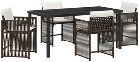 vidaXL Σετ Τραπεζαρίας Κήπου 5 Τεμαχίων με Μαξιλάρια Καφέ Πολυ Ρατάν