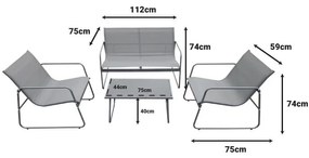 Σαλόνι Veranda σετ 4τμχ μέταλλο και textilene σε ανθρακί απόχρωση 112x75x74 εκ.