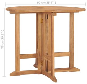 vidaXL Τραπεζαρία Κήπου Πτυσσόμενη 90 x 75 εκ. από Μασίφ Ξύλο Teak