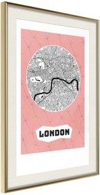 Αφίσα - City map: London (Pink) - 20x30 - Χρυσό - Με πασπαρτού