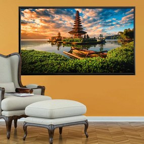Πίνακας σε Plexiglass με Θέμα &#8220;Pura Ulun Danu Bratan&#8221; σε μαύρη ξύλινη Κορνίζα με ρυθμιζόμενο Φώς - 120cmX80cm