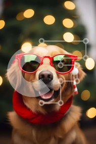 Intra Συλλεκτικό Ξύλινο Παζλ Plywood  4mm - Golden Dog με γυαλιά ηλίου και πορτοκαλί φουλάρι Σε Ξύλινο Κουτί - Διαστάσεις: 10x10 cm – 25 κομμάτια