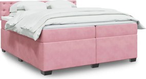 vidaXL Κρεβάτι Boxspring με Στρώμα Ροζ 200x200 εκ. Βελούδινο