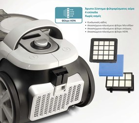 BRUNO ηλεκτρική σκούπα BRN-0137, 800W, 3lt, κυκλωνική, λευκή